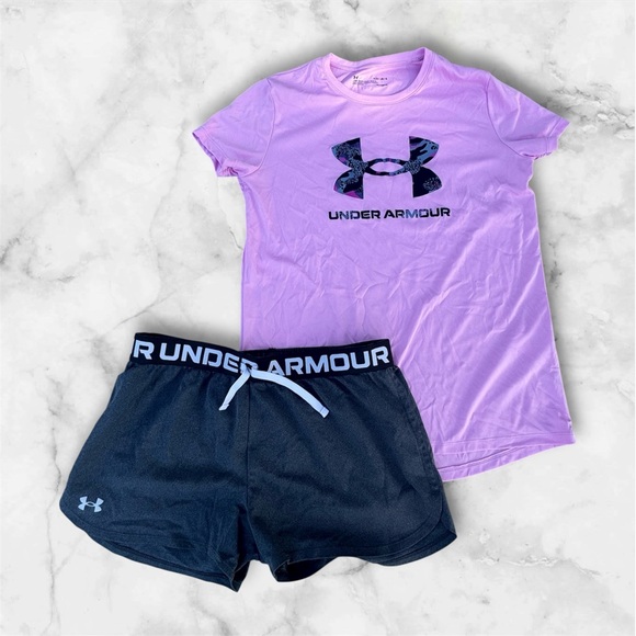 Youth Under Armour Purple T-Shirt and Gray Shorts Set - Picture 1 of 6